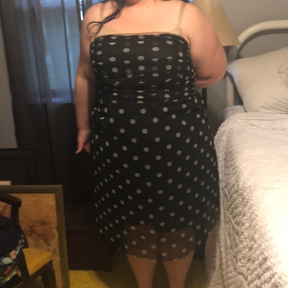 Strapless black & white polka dot dress size 16